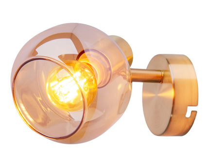 Glazen wandvlek "Libby", klassieke wandlamp gemaakt van messing gekleurd metaal en getinte glas in barnsteen, met E14-aansluiting, voor eetkamer, woonkamer, gang of kantoor, 16 cm