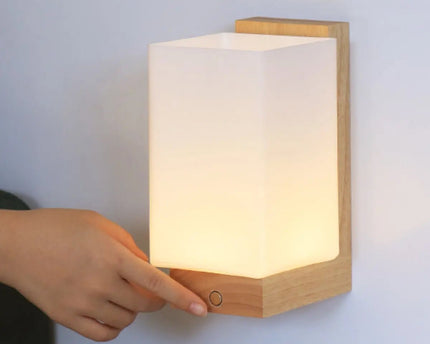 Bowie lichtbruin oplaadbare houten wandlamp - draadloze, dimbare en stijlvolle verlichting