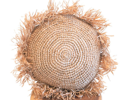 Rond Boho Kussen met Franjes Decoratief Kussen Ø40/50 cm Sierkussen van Raffia Bankkussen met Vulling TARAKAN beige