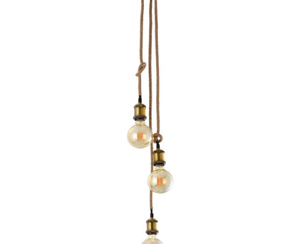 3 Metal Baldachin "Ontario" decoratieve hanglamp gemaakt van metaal in alt-messing en jute, E27-versies, verlichting voor woonkamers of kantoor.