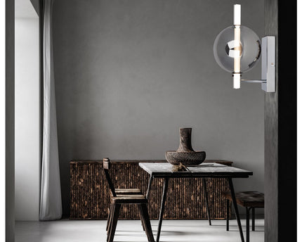 LED -wandlamp "Nova" chroom gemaakt van metaal en rookglas, met geïntegreerde LED, 31,3 cm hoog