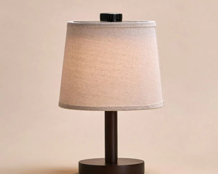 Rover donkerbruine houten lamp – oplaadbare, draadloze en dimbare lampenkap