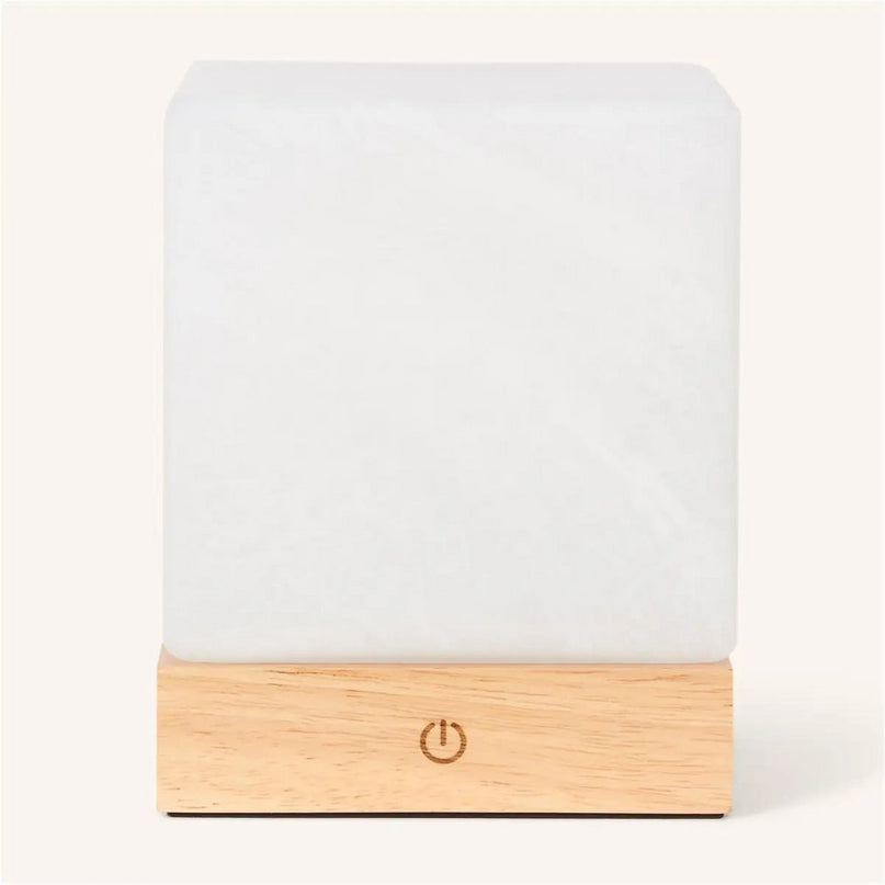 YCE lichtbruine draadloze houten lamp met bevroren glas-oplaadbare, dimbare, 100-uur batterij