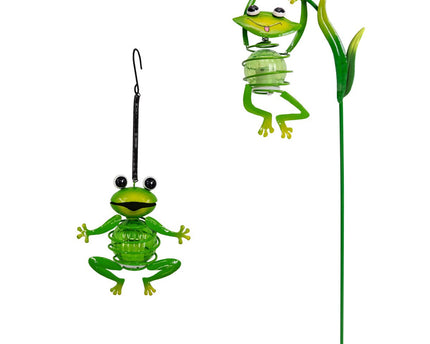 2 Set Solar-Deco Hanglight "Frosch" ca. 20 en 66 cm hoog, gemaakt van geschilderd. Dawn Sensor;