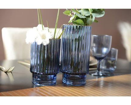 Rand -vormige blauwe vaas Gilded Edge H.15 cm