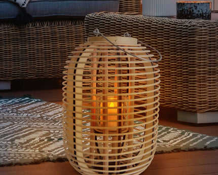 Decollicht "Korbinian" inclusief Solar Led Candle for Garden and Terrace, van Rattan in Light Nature, Solar Lamp Hoogte 32 cm