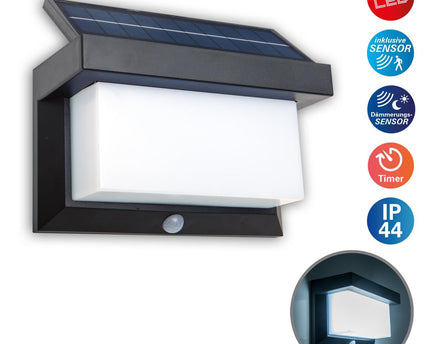 LED Solar Buitenwandlamp met bewegingsdetector, voor buiten, wandlamp - Plastic in zwart, met geïntegreerde LED
