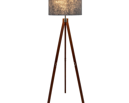 Staande lamp "Filco" Ø Ca. 45 cm, 147 cm hoog, gemaakt van hout en plastic in bruin en grijs, voor E27, voor woonkamer, slaapkamer en eetkamer