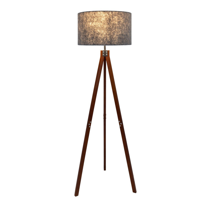 Staande lamp "Filco" Ø Ca. 45 cm, 147 cm hoog, gemaakt van hout en plastic in bruin en grijs, voor E27, voor woonkamer, slaapkamer en eetkamer