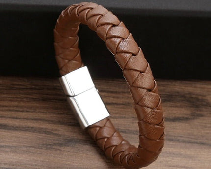 Leerachtige gevlochten herenarmband