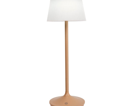 Zonne -batterijlamp "EMMI" 38 cm hoog, paraplu Ø 13 cm, metaal in amandel en wit plastic, voor de buitenruimte, dimable CCT.