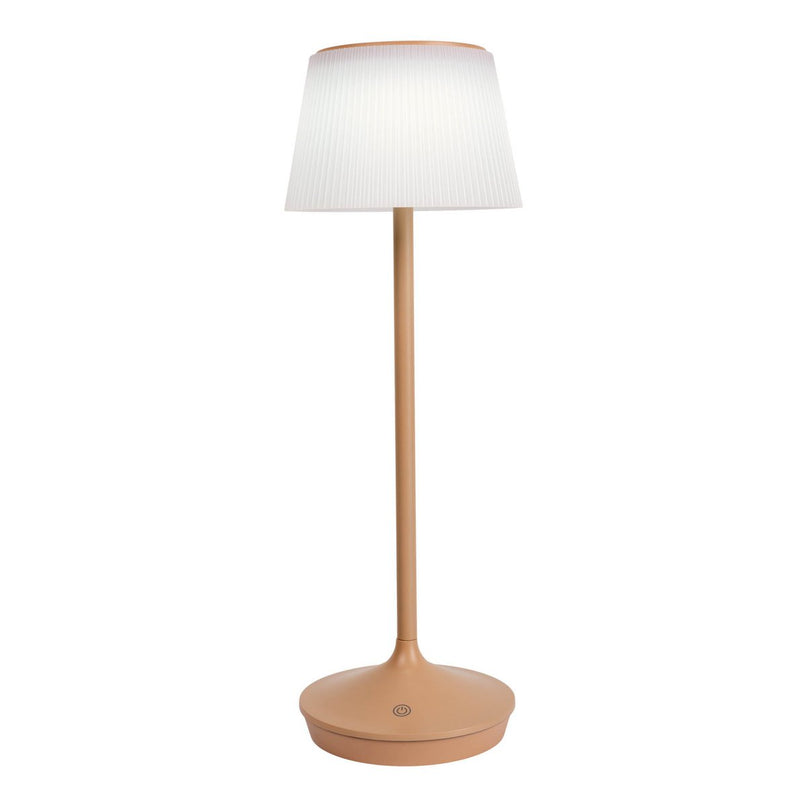 Zonne -batterijlamp "EMMI" 38 cm hoog, paraplu Ø 13 cm, metaal in amandel en wit plastic, voor de buitenruimte, dimable CCT.