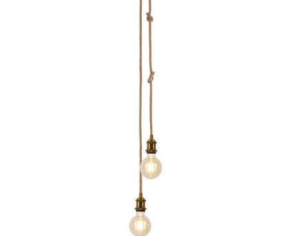 Metalen metalen Baldachin met 2 personen "Ontario" Decoratieve hanglamp gemaakt van metaal in alt-messing en jute, E27-versies, verlichting voor woonkamers of kantoor.