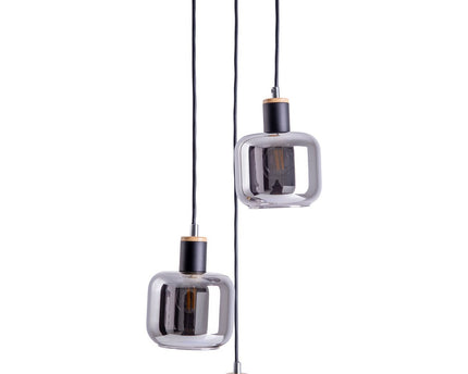 3 plafondlamp "fumoso", hanglamp gemaakt van metaal en glas in zwart, met E14 -aansluiting, voor eetkamer, woonkamer, hal of kantoor, hangende lamp Totale hoogte 123 cm.