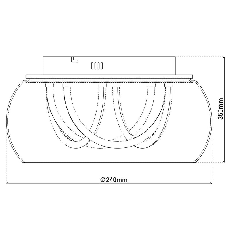 LED -plafondlicht "Malou" Ø 45 cm, 23,5 cm hoog, gemaakt van metaal, rookglas, geïntegreerde LED's, warm wit