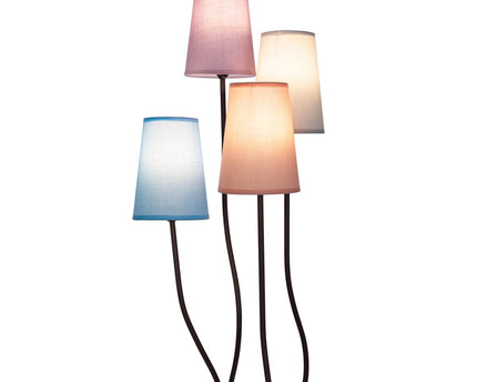 Textiel staande lamp 4-flame "boho" kleurrijke, vloerlamp met kleurrijke paraplu's, met E14-aansluiting, voor eetkamer, woonkamer, gang of kantoor, 140 cm hoog