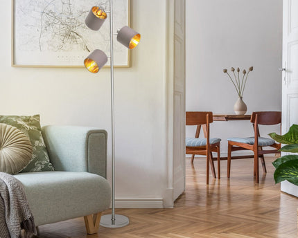 Staande lamp "maron" gemaakt van metalen satine-mat met stof paraplu's in bruin, met E14-aansluiting, voor eetkamer, woonkamer, gang of kantoor, lamp voor woonkamer, eetkamer, hal en kantoor, staande lamp in 153 cm High
