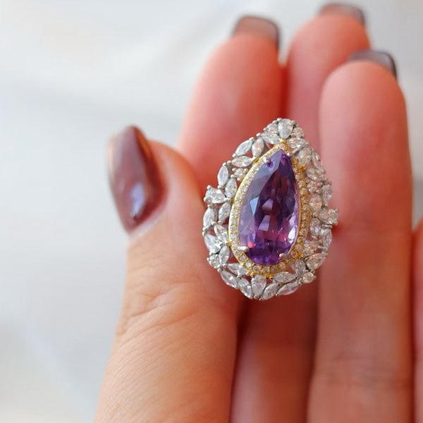 Royal Style Pear -Cut Amethyst Ring - verstelbaar