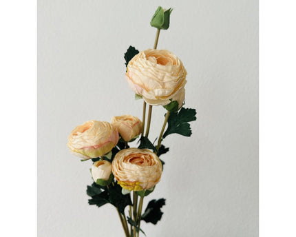 9-stengelige Mica Decorations Ranonkels Kunstbloemen Boeket / Lengte 55cm /Champagne