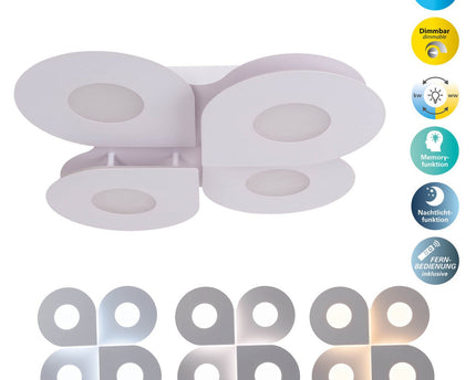 LED-plafondlamp "Smilla" wit, 50 x 50 cm, 8 cm, metaal en plastic, geïntegreerde LED's, 2400 lm, dimable, CCT-functie 3000-6.500 K, nachtlichtfunctie.