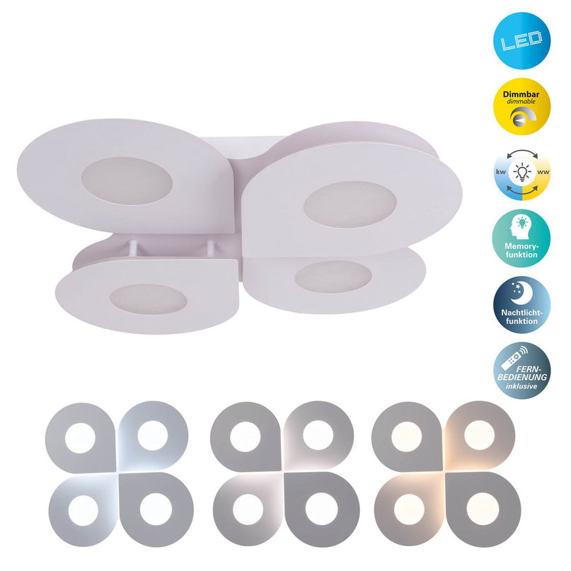 LED-plafondlamp "Smilla" wit, 50 x 50 cm, 8 cm, metaal en plastic, geïntegreerde LED's, 2400 lm, dimable, CCT-functie 3000-6.500 K, nachtlichtfunctie.