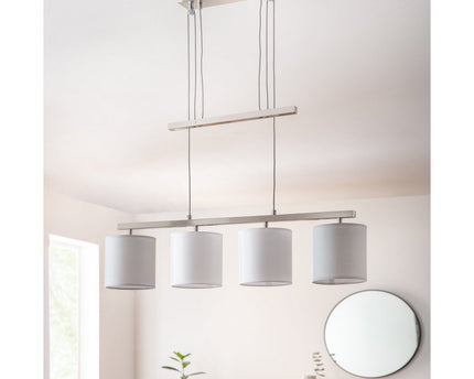 4 hanglamp "tilde", klassieke metalen slinger lamp en textiel in grijs en wit, met E27 -frame, hoogte verstelbaar, 86 cm lang, ideaal als eetlamp