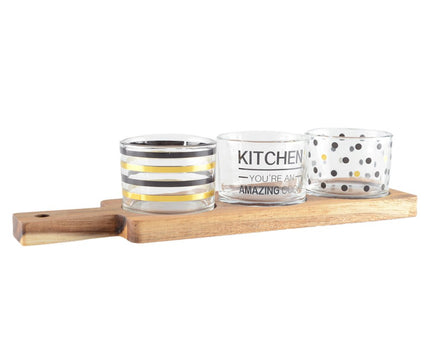 Aperitif Set van 3 glazen met houten lade 29.5x8x6.1cm