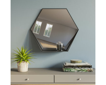 Gorillz Hive Wandspiegel met Plank - Hexagon Spiegel - 60 x 52 cm - Industrieel Zwart