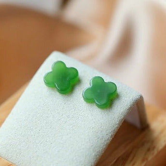 Hetian Jade Lucky Clover Ear studs-18k goud