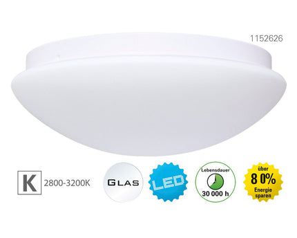 LED -plafondlamp gemaakt van metaal en glas in het wit, met stevig ingebouwde LED's Ø ca. 29 cm.