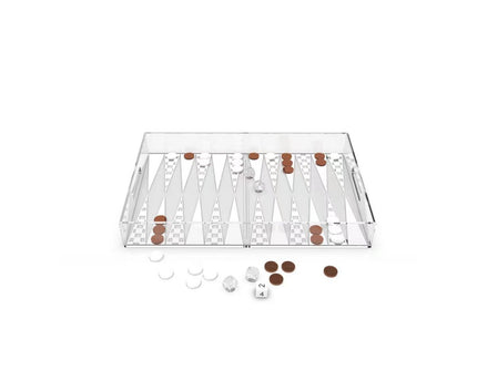 Backgammon Game Tray in White and Brown Acryl 25x38x5cm