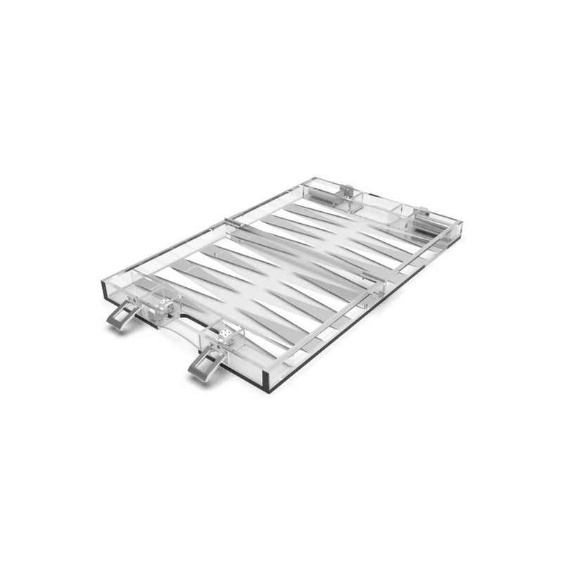 Backgammon Game Mini Case in White and Silver Acryl 25x20X5C