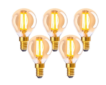 5-set LED-lamp met E14 versie 3.9 watt, gemaakt van metaal en glas, barnsteen