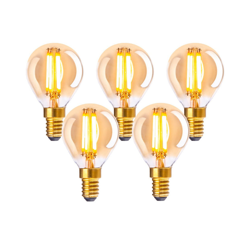 5-set LED-lamp met E14 versie 3.9 watt, gemaakt van metaal en glas, barnsteen