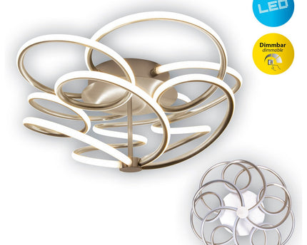 LED-plafondlamp "Rizado" Ø: 57 cm gemaakt van metaal in satijnen nikkel en plastic, met stevig ingebouwde LED's, verlichting voor woonkamers en kantoor.