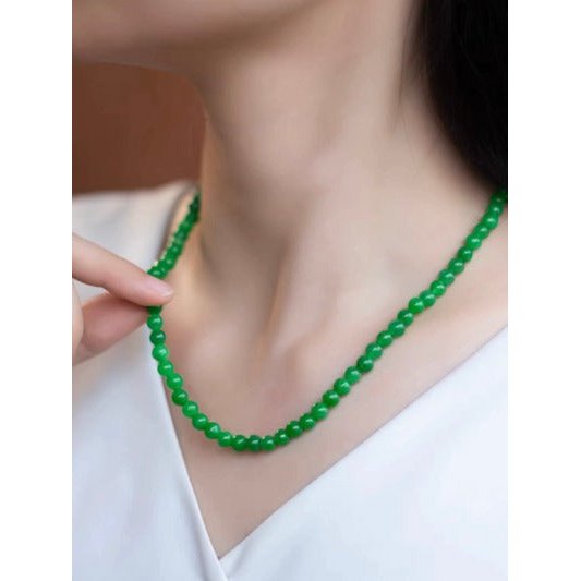 Tijdloze levendige groene jade kralen ketting