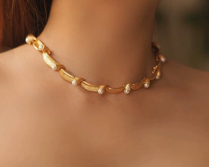 Vintage geïnspireerde parel lint ketting