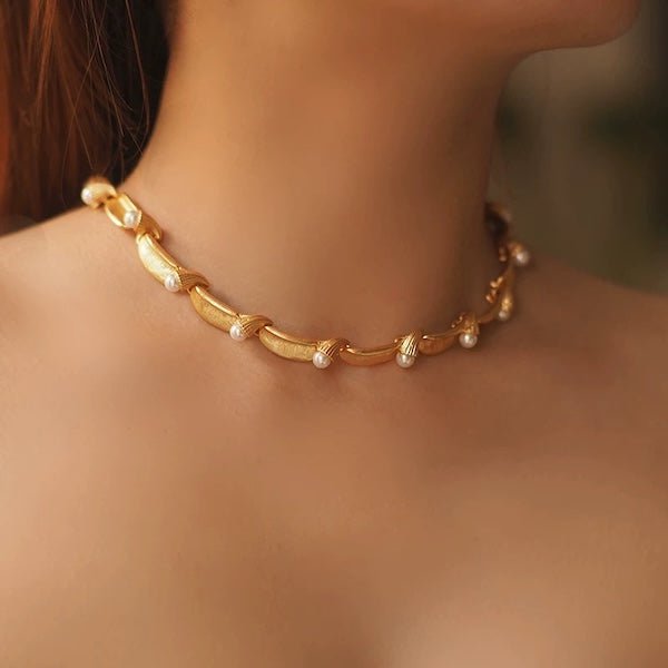 Vintage geïnspireerde parel lint ketting