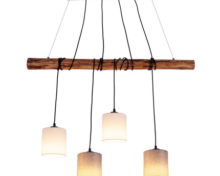 4 hanglamp "Malta" gemaakt van metaal en hout, met textielparaplu's in grijs en wit, E27 -aansluiting, verlichting voor woonkamer, kantoor of nachtkastje