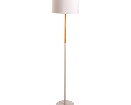 Textiel staande lamp "Tessile", vloerlamp gemaakt van metaal, rubberen boom en stof in wit en natuur, E27 -aansluiting, staande lamp 126 cm hoog