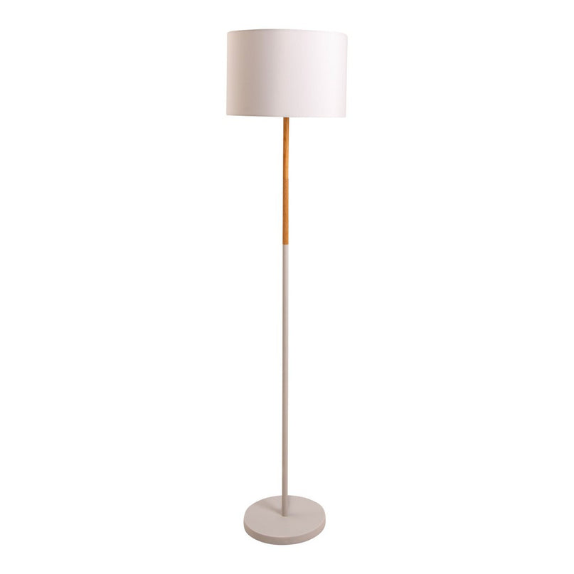 Textiel staande lamp "Tessile", vloerlamp gemaakt van metaal, rubberen boom en stof in wit en natuur, E27 -aansluiting, staande lamp 126 cm hoog