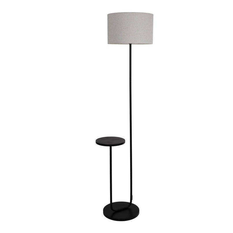Staande lamp met geïntegreerde "tordis" -tafel gemaakt van zwart metaal en natuurlijk wit textielmateriaal, 157 cm hoog, E27