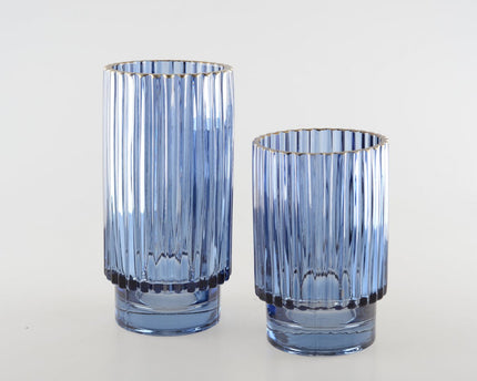 Rand -vormige blauwe vaas Gilded Edge H.15 cm