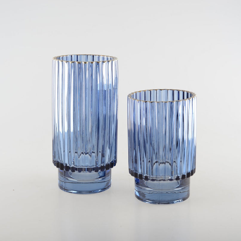 Rand -vormige blauwe vaas Gilded Edge H.15 cm
