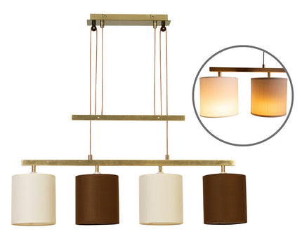 4 hanglamp "tilde", klassieke metalen slinger lamp in bruin en beige, met E27 -versies, hanglamphoogte verstelbaar en 86 cm lang, ideaal als eetkamerlicht