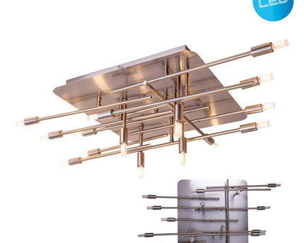 LED -plafondlamp "Ancona" met achtergrondverlichting gemaakt van metaal in roestvrijstalen optiek, G9 -versies, lamp voor woonkamer, eetkamer, gang en kantoor, ca. 71 x 70 cm
