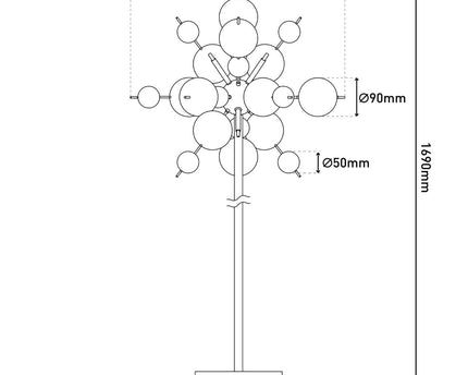 Staande lamp "explosie" in chroom, vloerlamp gemaakt van metaal en glas, chroom, G9, vloerlamp 169 cm hoog