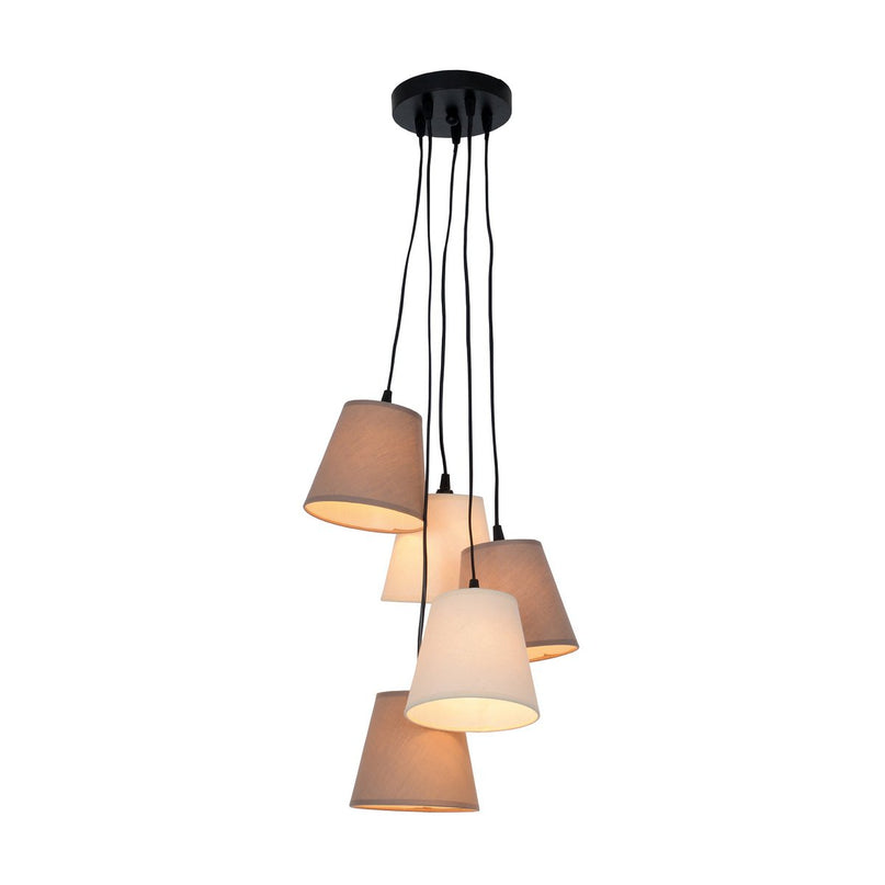 Textiel hanger lamp "boho", jong wonen, hangende lamp met 5 textiel parasols in beige en bruin, met E14 -aansluiting, voor eetkamer, woonkamer, gang of kantoor, 95 cm hoog