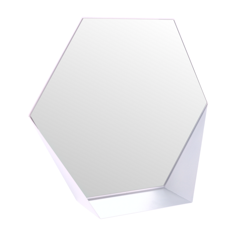 Gorillz Hive Wandspiegel met Plank - Hexagon Spiegel - 60 x 52 cm - Industrieel Wit