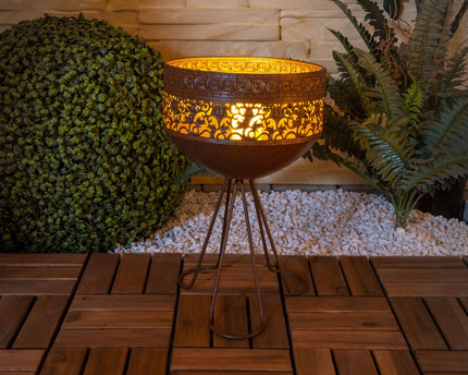 LED decoratief zonnelampje met een standaard, 34,5 cm hoog voor buiten, gemaakt van roestkleurig metaal en plastic, stevig geïnstalleerde LED's